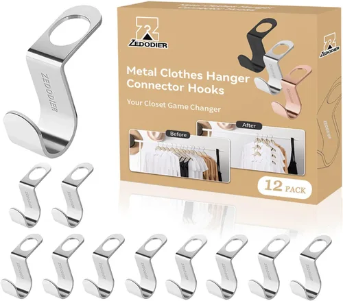Miniatura 10 de ZEDODIER Ganchos de metal para colgar ropa, paquete de 20 ganchos extensores súper resistentes, ahorro de espacio en el armario, fácil de usar, Plata