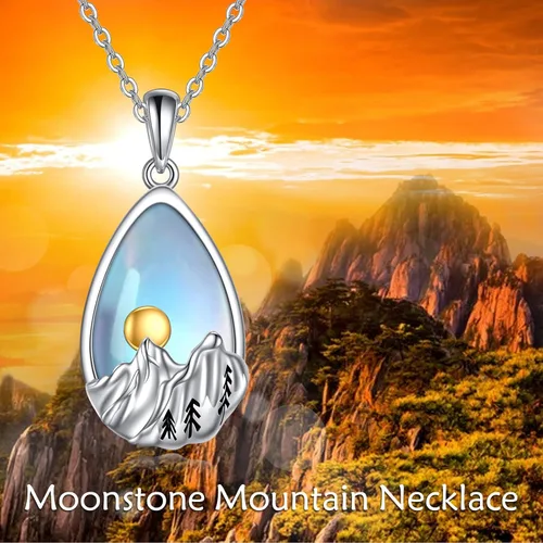 Miniatura 5 de YFN Collar de plata de ley con dije de onda del océano y cadena de montaña, regalo de joyería para esquiadores, excursionistas, campistas