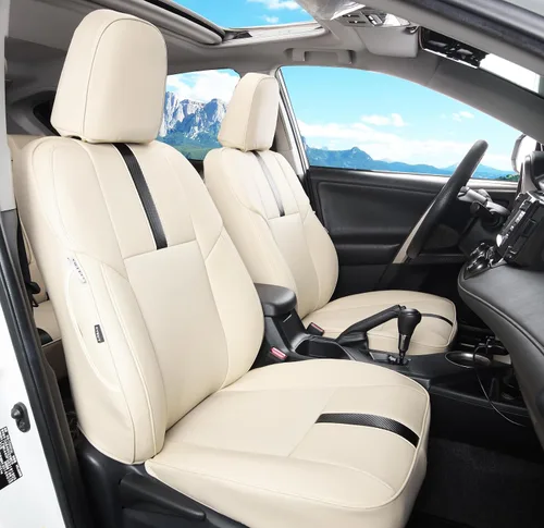 Fundas de asiento RAV4 de ajuste personalizado, piel sintética impermeable para Toyota RAV4 2013-2018 (beige)