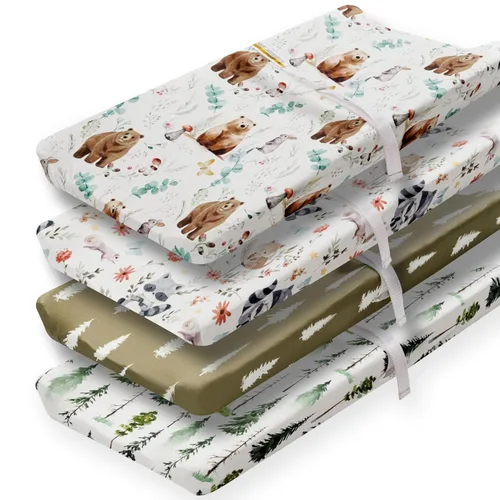 Miniatura 8 de Juego de 4 fundas para cambiador con diseño de animales del bosque, neutro, unisex, ajustadas, para bebés niños o niñas Zorro