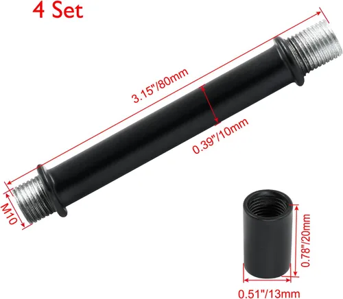 Miniatura 5 de BokWin Varilla de extensión de lámpara M10 con conector, varillas de extensión colgantes negras de repuesto para luces (3.15 pulgadas de longitud)