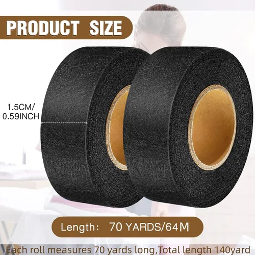Miniatura 2 de Outus 2 rollos de cinta de dobladillo, cinta adhesiva para planchar sin coser para pantalones cada uno de 1/2 pulgada (70 yardas cada uno, negro)