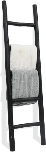 FUIN Escalera de madera de 57 pulgadas, totalmente montada, para sala de estar, soporte decorativo de pared inclinado de granja, soporte de Negro