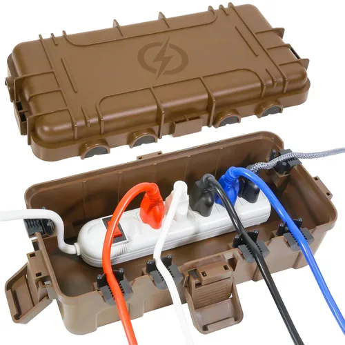 Miniatura 13 de Caja eléctrica mediana para exteriores (11.6 x 5.2 x 4.1 pulgadas), cubierta de cable de extensión impermeable IP54 con entrada de 6 cables, caja