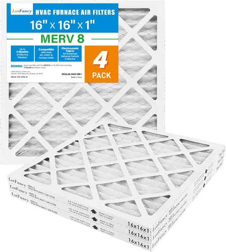 LotFancy Filtro de aire MERV 8 de 16 x 16 x 1, paquete de 4 unidades, tamaño real: 15.75 x 15.75 x 0.75 pulgadas, reemplazo plisado para horno y