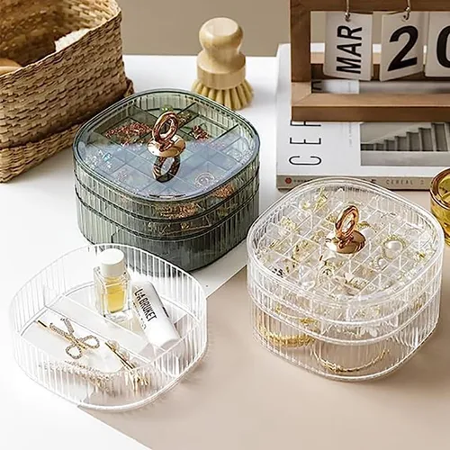 Miniatura 5 de Joyero, organizador de joyas de acrílico de 3 capas con asa, cajas de joyería transparentes para mujeres y niñas, organizador de maquillaje, soporte