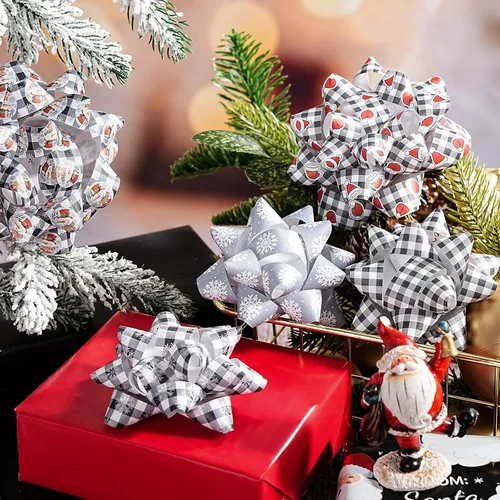 Miniatura 6 de WRAPAHOLIC 12 Piezas Surtido de Lazos de Regalo de Navidad - Papel Kraft Navidad Tema Blanco y Negro para Vacaciones, Fiestas, Cumpleaños, Baby