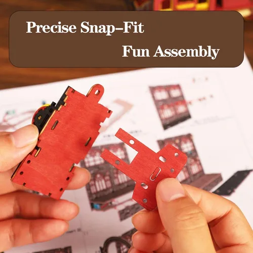 Miniatura 4 de Kit de rincón de libro, rompecabezas de madera 3D, kit de rincón de libros con tren de vapor, kit de habitación en miniatura para bricolaje, soporte