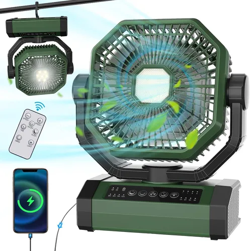 Miniatura 10 de Ventilador recargable portátil de 70 horas 20000 mAh de 9 pulgadas con oscilación automática/remoto/temporizador/luz LED, ventilador de camping