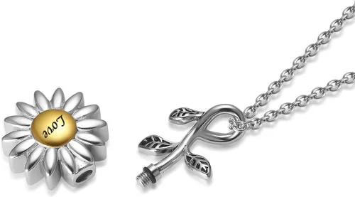 Miniatura 46 de Joyería de cremación de girasol para cenizas para mujeres, recuerdo de acero inoxidable, colgante conmemorativo, collar de urna de cremación