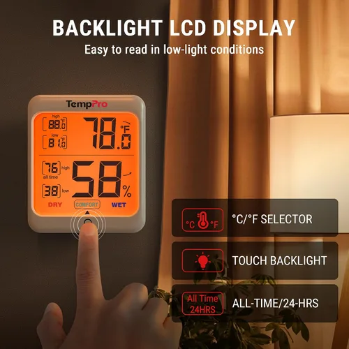Miniatura 4 de ThermoPro TP53 - Higrómetro digital Termómetro interior para el hogar, sensor de temperatura y humedad con indicador de confort y registros