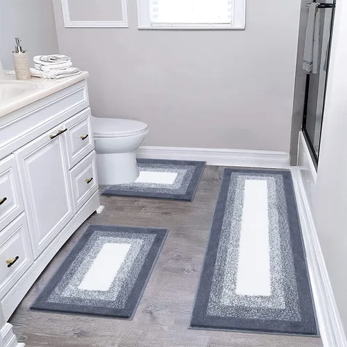 Miniatura 16 de Juegos de alfombras de baño de 3 piezas, alfombras de baño antideslizantes absorbentes, alfombras de baño de felpa extra suaves y esponjosas