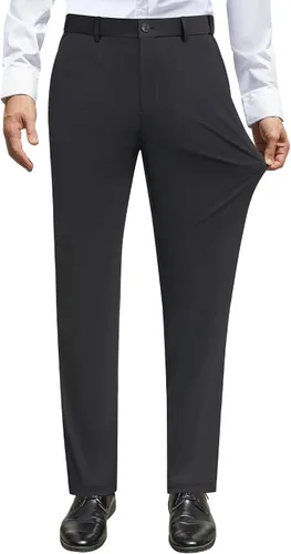 Miniatura 2 de Alimens & Gentle Pantalones de vestir elásticos para hombre, pantalones de golf sin planchado, cintura ampliable, parte delantera plana, pantalones