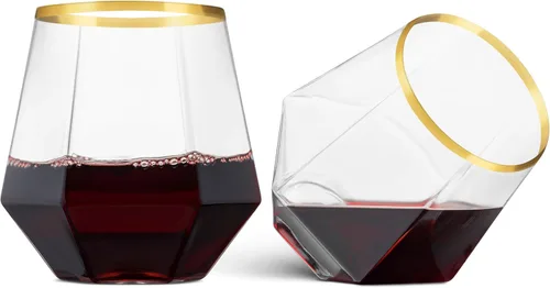 Miniatura 11 de Munfix Copas de vino de plástico sin tallo, paquete de 32 – en forma de diamante, irrompibles, desechables, de 12 onzas, de plástico transparente