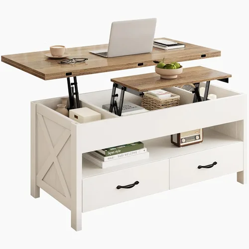Miniatura 3 de Marsail Mesa de Centro Elevable de 40", Mesa de Centro 4 en 1 con Compartimento Oculto, 1 Estante Abierto y 2 Cajones, Mesa Central Multifuncional