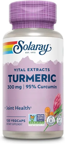 SOLARAY Cúrcuma 300 mg - Suplemento de apoyo articular - Extracto de raíz de cúrcuma con 95% de curcumina - Apoyo a la salud de las articulaciones y