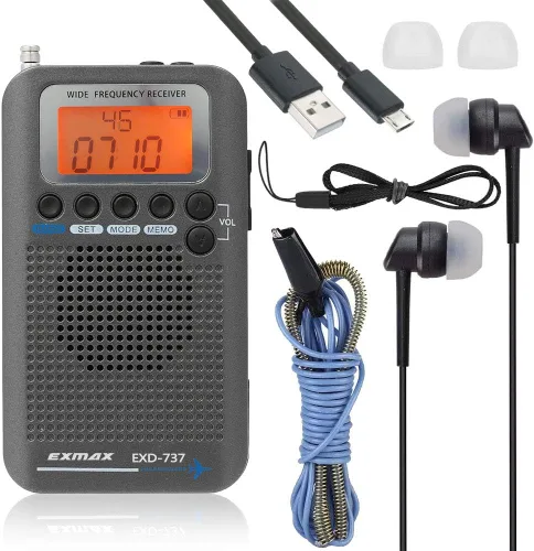 Miniatura 9 de EXMAX EXD-737 Receptor de radio de onda corta de frecuencia de banda completa Banda de aire portátil de mano para aviones Altavoz de alarma digital
