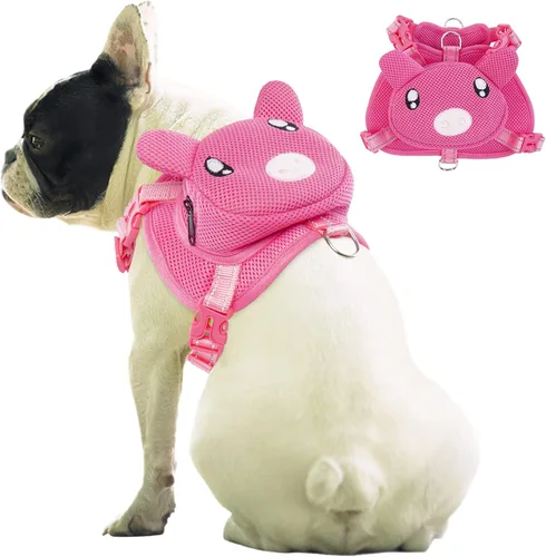 Miniatura 8 de IDOMIK - Mochila para perro con arnés, mochila sin tirón con anillo en D para perros pequeños y medianos, linda mochila autoportante para perros