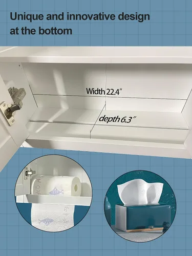 Miniatura 5 de Armario sobre el inodoro, armario de almacenamiento de baño con dispensador inferior de pañuelos, gabinete de pared de baño de 22 x 28 pulgadas