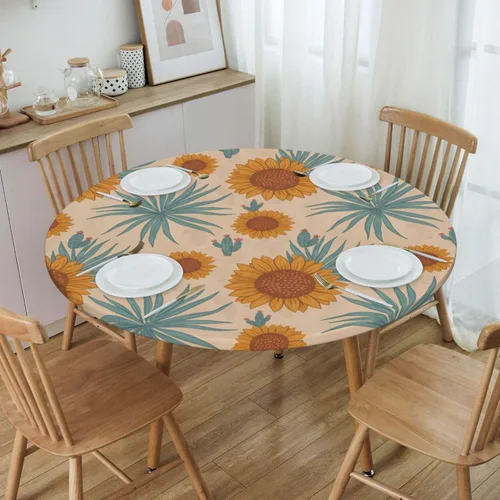 Miniatura 40 de Futterya Decorative Round Tablecloth Fitted Elastic Waterproof Table Cloth Cover Stretch Table Pad Cover for Parties Weddings Banquet Outdoor Events
