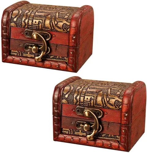 OBTANIM Cajas de joyería pequeñas vintage, caja de almacenamiento de madera hecha a mano de 3 pulgadas con cerradura de metal, caja de regalo