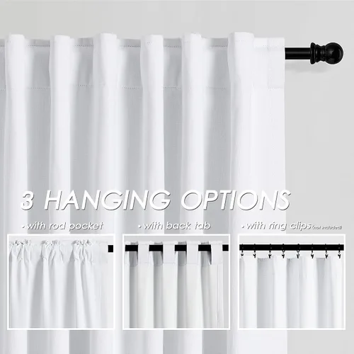 Miniatura 4 de Cortinas de lino 100% opacas para dormitorio, 102 pulgadas de largo, con pestaña trasera, bolsillo para barra, paneles acústicos con aislamiento