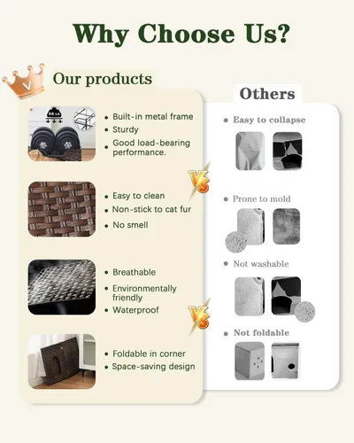 Miniatura 4 de SETVSON Camas para Gatos de Interior Casa de Gatitos, Cueva de Gato de Ratán Tejido a Mano Cubo para Mascotas, Casas Grandes para Gatos, Una Marrón