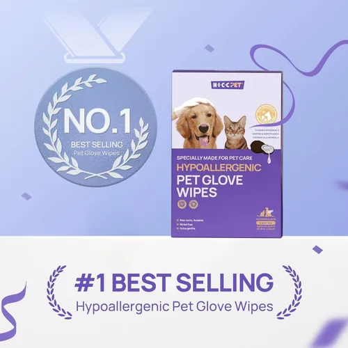 Miniatura 2 de HICC PET Toallitas desodorizantes de limpieza para perros y gatos, hipoalergénicas, hidratantes y nutritivas para guantes de aseo de mascotas