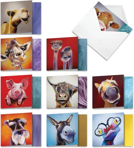 The Best Card Company - 10 adorables tarjetas de notas en blanco (4 x 5.12 pulgadas) - Tarjetas de vida silvestre y animales, juego surtido para