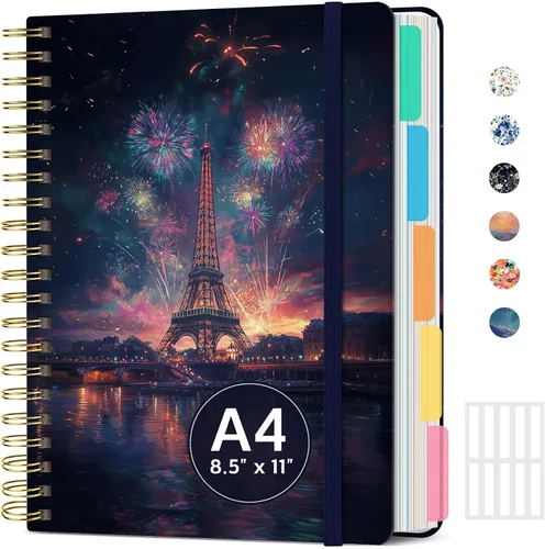 Miniatura 12 de Cuadernos de espiral con tapa dura para el trabajo con divisores y pestañas removibles, de 8.5"x11" con 5 divisiones para tomar notas y organizador