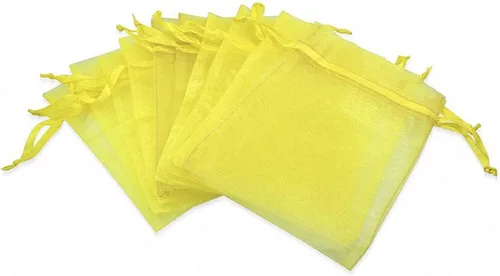 Miniatura 3 de Bolsas de regalo de organza de 5 x 7 pulgadas con cordón para joyas, dulces, juego de 100 sobres amarillos, bolsas de almacenamiento de malla