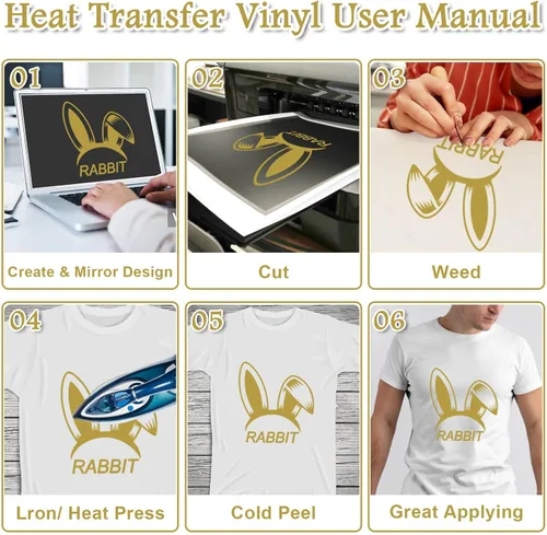 Miniatura 6 de Flasoo Rollos de vinilo de transferencia de calor, vinilo HTV para planchar de 12 pulgadas x 24 pies para camisetas, compatible con todas