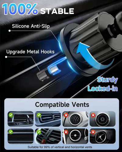 Miniatura 4 de Cargador de montaje para auto MagSafe, 100% ultra estable: cargador inalámbrico magnético de carga rápida de 15 W, soporte magnético de ventilación