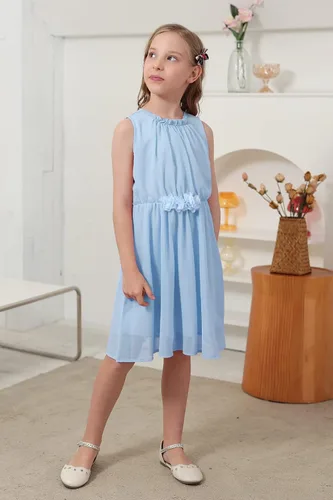 Miniatura 4 de GORLYA Vestido midi plisado con cintura elástica para niñas de 4 a 14 años