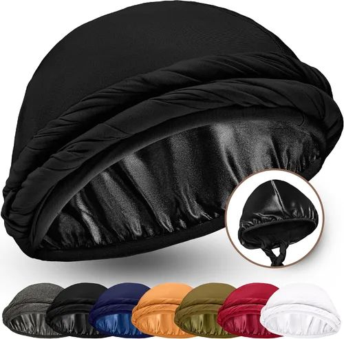 Miniatura 13 de Turbante Halo con Forro de Satén de Seda Envolvente de Cabeza Preajustado Gorro de Calavera para Hombres y Mujeres Gorro para Dormir Cubierta