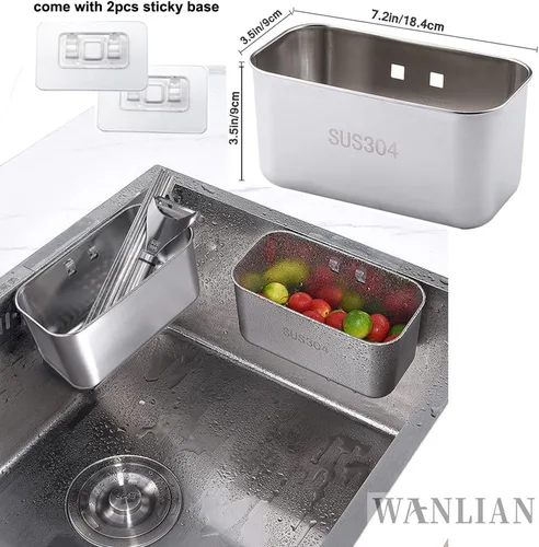 Miniatura 2 de Colador de fregadero de acero inoxidable para cocina, colador de alimentos para fregadero, cesta para filtro, residuos de cocina y lavado, verduras