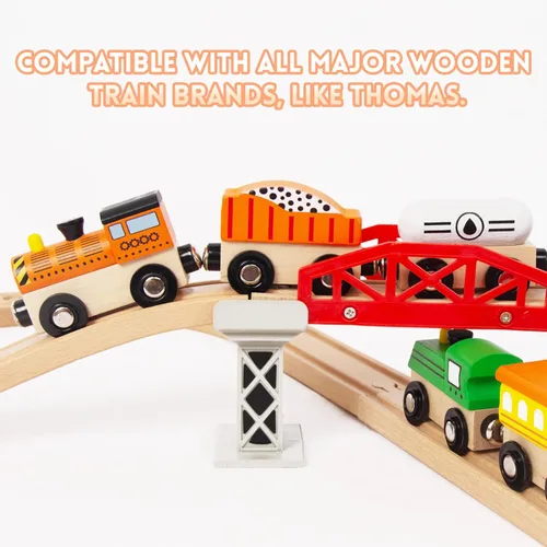 Miniatura 3 de Conjuntos de Trenes de Madera para Niños Pequeños, 12 Piezas de Juguetes de Tren Magnéticos Compatibles con Brio, Thomas, Melissa y Doug, para Niños