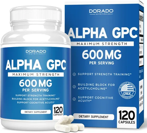 Alpha GPC - Cápsulas de colina – 120 unidades, porciones de 600 mg (ayuda de apoyo de cerebro que apoya la concentración, la memoria, la motivación