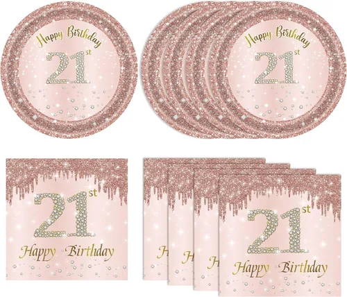 Miniatura 23 de Decoraciones de cumpleaños número 70 para mujer, decoraciones de cumpleaños número 70, platos y servilletas de oro rosa, decoraciones de cumpleaños