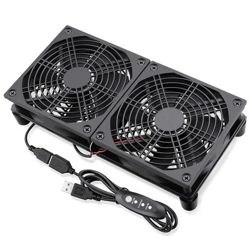 GDSTIME Enfriador de ventilador silencioso con control de 3 velocidades, L/M/H, CC 5 V alimentado por USB dual 4.724 in ventilador de caja de