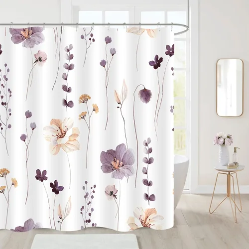 Miniatura 2 de Gibelle Cortina de ducha con diseño floral de acuarela, cortina de ducha de flores beige ciruela, para baño, juego de cortina de ducha moderna