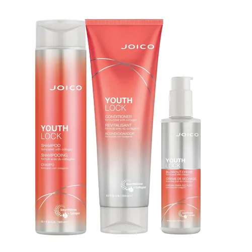 Joico YouthLock Set formulado con colágeno | Cuerpo juvenil y rebote | Reduce la rotura y el encrespamiento | Suaviza y desenreda el cabello |