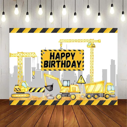 Miniatura 3 de Avezano Telón de fondo de fiesta de cumpleaños con temática de construcción, camión volquete, zona de excavadora, telón de fondo para fotografía