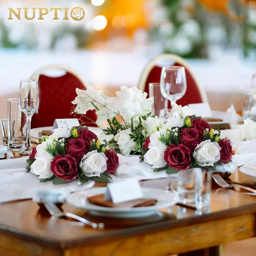 Miniatura 16 de NUPTIO Centros de mesa de flores para mesas de boda: arreglo de bolas de flores artificiales rosa y blanco para bodas, fiestas, 2 piezas de rosas