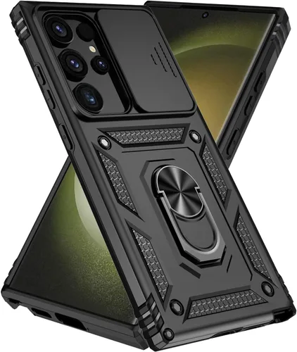Miniatura 17 de SunStory Funda para teléfono Galaxy A14 5G [grado militar] con protector de pantalla HD, cubierta de cámara deslizante, soporte y material negro