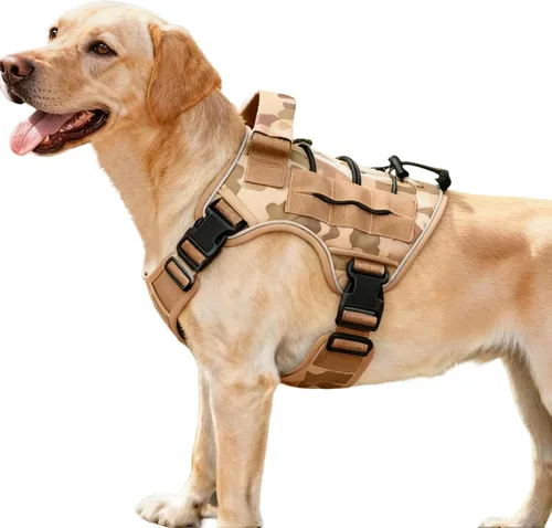 Miniatura 52 de Arnés táctico para perros grandes, chaleco reflectante ajustable sin tirones con sistema Molle, control de grado militar K9 para entrenamiento