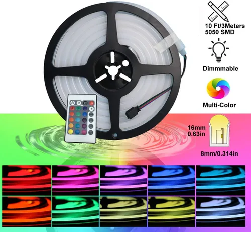 Miniatura 5 de Tira de luz LED RGB de silicona de neón flexible, impermeable, multicolor, control remoto para el hogar, jardín, decoración arquitectónica