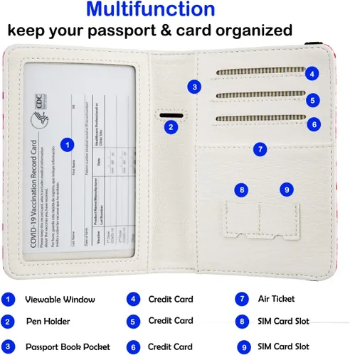 Miniatura 2 de Soporte para pasaporte, bonita funda para pasaporte, cartera de viaje con ranuras para tarjetas de crédito, cartera de pasaporte RFID impermeable