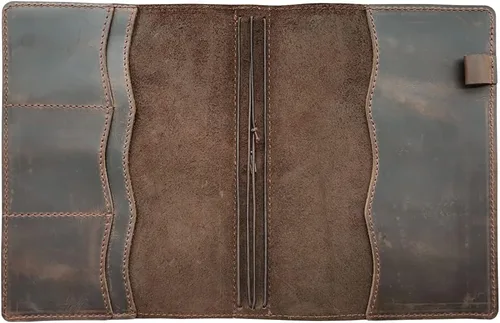 Miniatura 3 de Cubierta de cuaderno de viaje newestor con bolsillos interiores, ranuras para tarjetas y soporte para bolígrafo, tamaño A5, marrón oscuro
