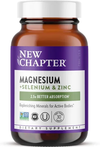New Chapter Suplemento de magnesio-selenio y zinc, 325 mg de magnesio en una tableta diaria para cuerpos activos, rebota después del ejercicio con